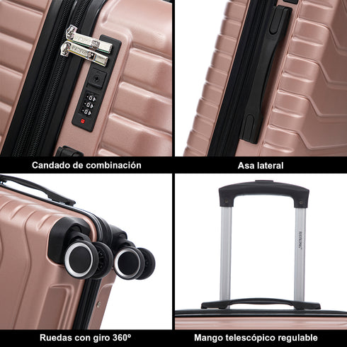 RAYKONG Maleta Mediana Expandible ABS+Policarbonato 66x45x27.50cm - 30cm Extendido | 82L - 90L | 24 Pulgadas |23kg semirígidas candado combinación - RosaDorada