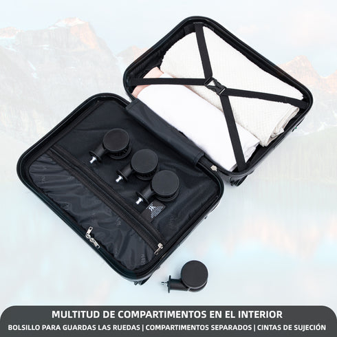 Maleta de Cabina ABS 40x30x20(24L)| Capacidad Máxima| Equipaje de Mano con Ruedas Desmontables para Ryanair | Vueling | EasyJet - Negro