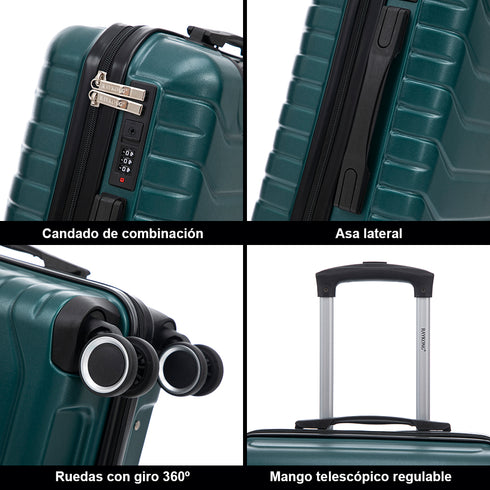 RAYKONG Mala de Cabine 55x40x20cm Policarbonato (40L) Semirrígida Trolley Pequena Bagagem de Mão 4 Rodas Giratórias 360º Fecho Numérico - Verde