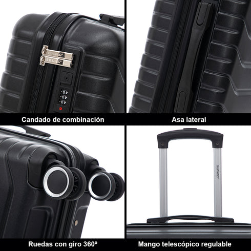 RAYKONG Maleta de Cabina 55x40x20cm Policarbonato (40L) semirígida Trolley pequeño Equipaje de Mano 4 Ruedas giratorios a 360º Cierre numérico-Negro