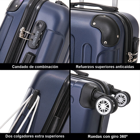 RAYKONG Mala de Viagem Média ABS 66x43x25cm | 71L | 24 Polegadas | até 23kg semirrígida - Azul Marinho