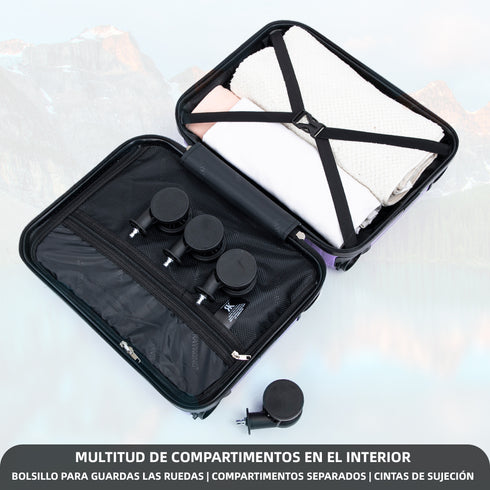 Maleta de Cabina ABS 40x30x20(24L)| Capacidad Máxima| Equipaje de Mano con Ruedas Desmontables para Ryanair | Vueling | EasyJet - Morado