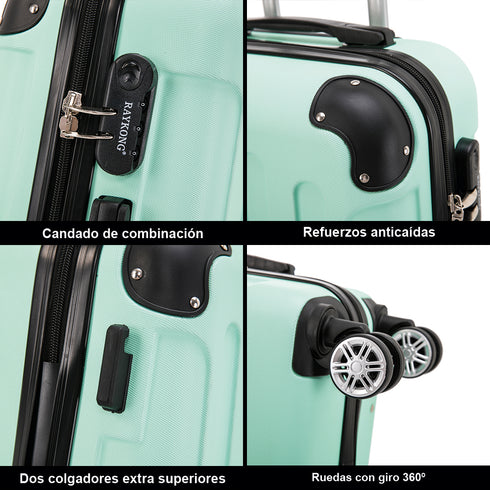 RAYKONG Mala de Viagem Média ABS 66x43x25cm | 71L | 24 Polegadas | até 23kg semirrígidas - Menta