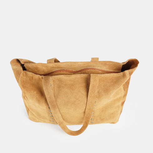 Bolso shopper para mujer de piel para personalizar con tachuelas marrón claro Alexandra