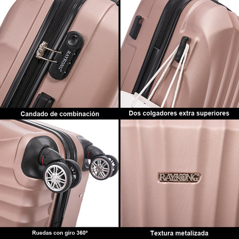 Raykong Conjunto de maletas de viaje de 4 piezas Neceser(29cm)/55cm/68cm/78cm ABS Waves - RosaDorada