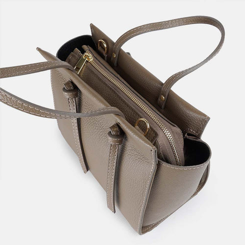 Bolso bandolera mujer de piel con asas de mano khaki Mercedes