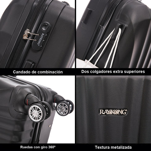 Raykong Conjunto de maletas de viaje de 4 piezas Neceser(29cm)/55cm/68cm/78cm ABS Waves - Negro