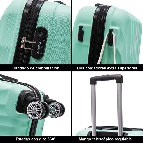 Raykong Conjunto de maletas de viaje de 4 piezas Neceser(29cm)/55cm/68cm/78cm ABS Waves - Menta