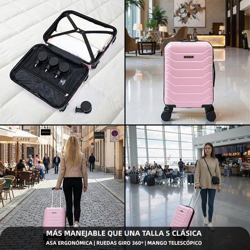Maleta de Cabina ABS 40x30x20(24L)| Capacidad Máxima| Equipaje de Mano con Ruedas Desmontables para Ryanair | Vueling | EasyJet - Rosa Claro