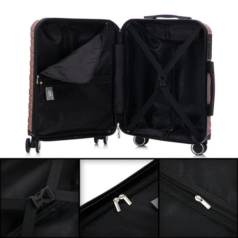 RAYKONG Maleta Mediana Expandible ABS+Policarbonato 66x45x27.50cm - 30cm Extendido | 82L - 90L | 24 Pulgadas |23kg semirígidas candado combinación - RosaDorada