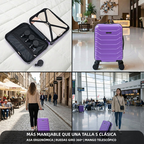 Maleta de Cabina ABS 40x30x20(24L)| Capacidad Máxima| Equipaje de Mano con Ruedas Desmontables para Ryanair | Vueling | EasyJet - Morado