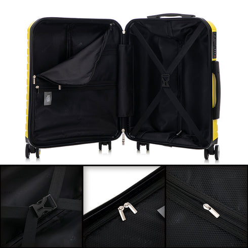 Conjunto de 3 Maletas|Neceser 29x35x16.50cm|Maleta Cabina ABS+PC 55x40x20cm|Mediana Expandible 20kg-23kg - 66x45x27.50-30cm | Amarillo