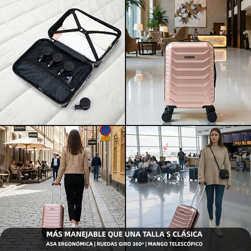 Maleta de Cabina ABS 40x30x20(24L)| Capacidad Máxima| Equipaje de Mano con Ruedas Desmontables para Ryanair | Vueling | EasyJet - Rosa Dorado
