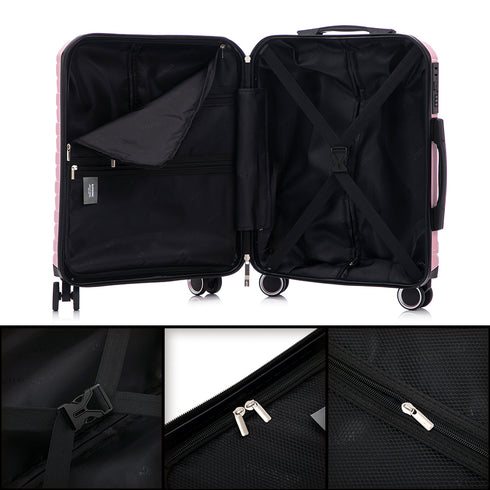 RAYKONG Maleta Mediana Expandible ABS+Policarbonato 66x45x27.50cm - 30cm Extendido | 82L - 90L | 24 Pulgadas |23kg semirígidas candado combinación - RosaClaro