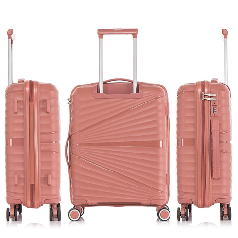 Maleta de cabina 55x39x21.5 cm (46L) Polipropileno - Candado Incrustado - 20 Pulgadas - Rosa Dorado - Chocolate
