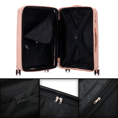 Maleta de cabina 55x39x21.5 cm (46L) Polipropileno - Candado Incrustado - 20 Pulgadas - Rosa Claro - Choco