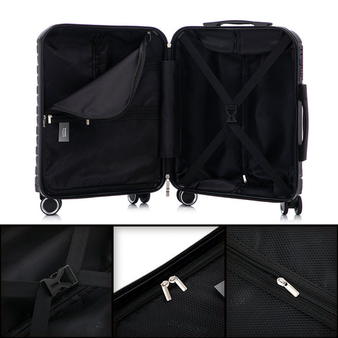 Conjunto de 3 Maletas|Neceser 29x35x16.50cm|Maleta Cabina ABS+PC 55x40x20cm|Mediana Expandible 20kg-23kg - 66x45x27.50-30cm | Negro