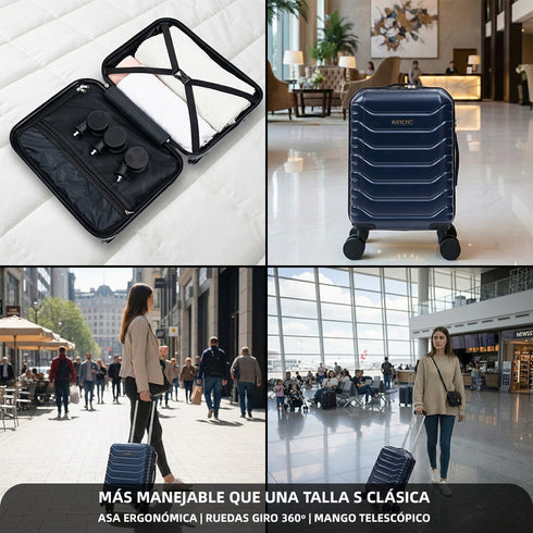 Maleta de Cabina ABS 40x30x20(24L)| Capacidad Máxima| Equipaje de Mano con Ruedas Desmontables para Ryanair | Vueling | EasyJet - Azul Marino