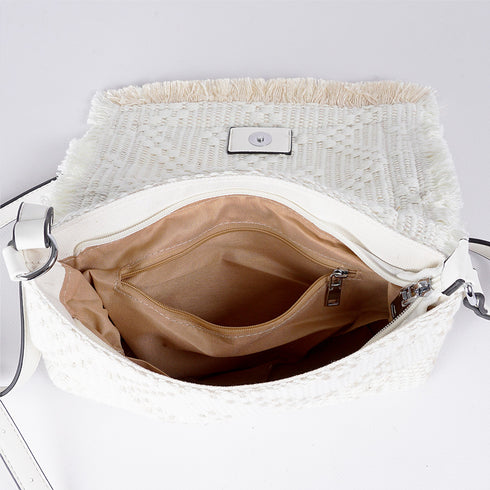 Bolso de bandolera para mujer de lona étnica blanco Asya