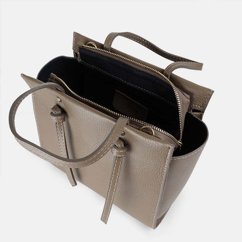 Bolso bandolera mujer de piel con asas de mano khaki Mercedes