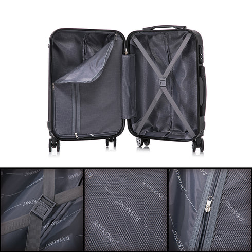 RAYKONG Mala de Viagem Média ABS 66x43x25cm | 71L | 24 Polegadas | até 23kg semirrígida - Preto