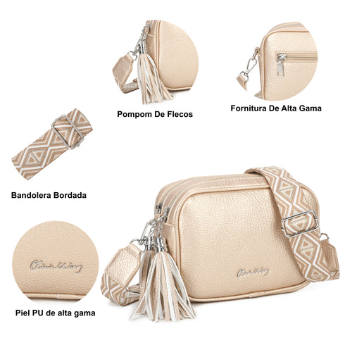 Mala a tiracolo pequena de couro PU para mulher, dois compartimentos e duas alças, mala de ombro em pele sintética, presente original para mulher - Dourado