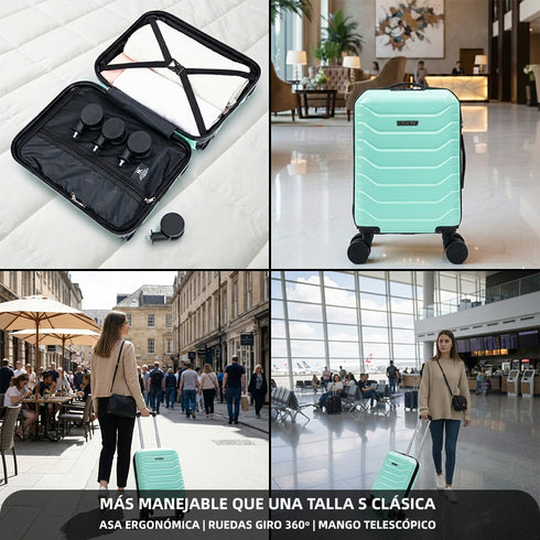 Maleta de Cabina ABS 40x30x20(24L)| Capacidad Máxima| Equipaje de Mano con Ruedas Desmontables para Ryanair | Vueling | EasyJet - Menta
