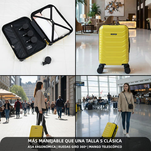 Maleta de Cabina ABS 40x30x20(24L)| Capacidad Máxima| Equipaje de Mano con Ruedas Desmontables para Ryanair | Vueling | EasyJet - Amarillo