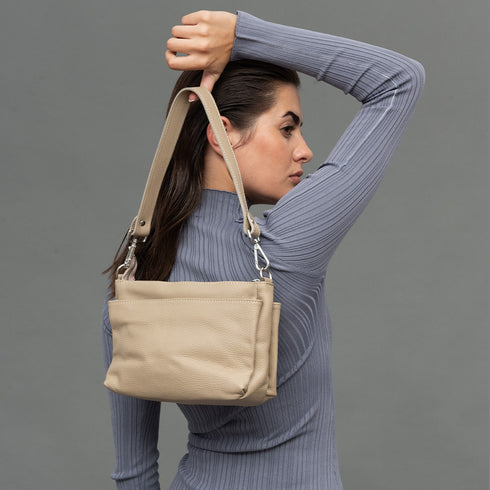 Bolso bandolera de piel para mujer con asa corta khaki Martina