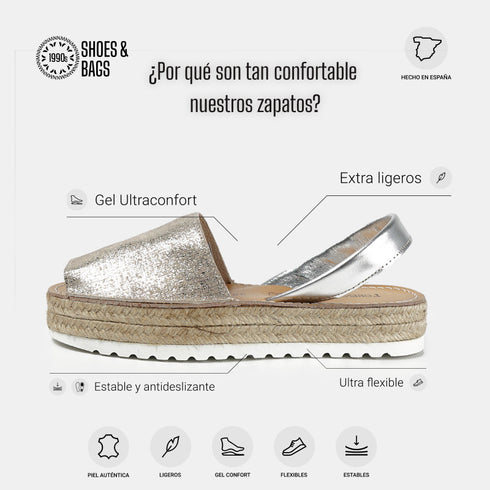 Menorquinas de piel para mujer champán Adara
