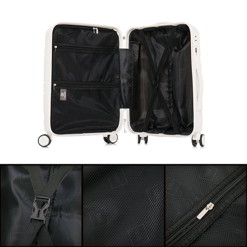 Maleta de cabina 55x38x22 cm (44L) Polipropileno - Candado Incrustado - 20 Pulgadas - Blanco - Bass