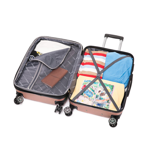 RAYKONG Mala Média ABS 66x43x25cm | 71L | 24 Polegadas | até 23kg semirrígidas - Rosa Dourado