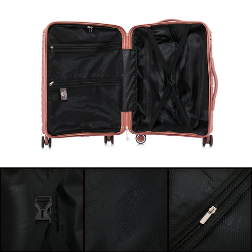 Maleta de cabina 55x39x21.5 cm (46L) Polipropileno - Candado Incrustado - 20 Pulgadas - Rosa Dorado - Chocolate