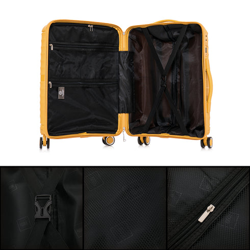 Maleta de cabina 55x39x21.5 cm (46L) Polipropileno - Candado Incrustado - 20 Pulgadas - Amarillo - Chocolate
