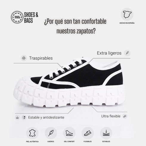 Zapatillas deportivas para mujer de lona con suela gorda negro Mamba