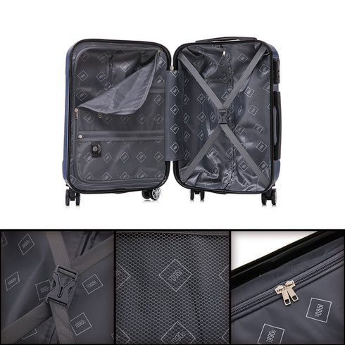 1990s Conjunto de Malas de Policarbonato Rígido 3 Peças|Mala de Cabine 55cm|Mala Média 68cm|Necessaire 29cm|Azul Marinho