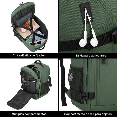 Raykong Mochila De Cabina Ryanair 40x20x25cm (20L) | Mochila De Viaje Impermeable Para Avión | Equipaje De Mano Resistente | Mochila Para Senderismo | Escolar | Trabajo - Verde