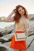 Bolso de bandolera para mujer de lona étnica beige Asya