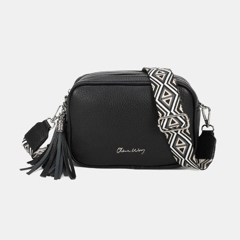 Bolsa de ombro para mulher pequena em couro PU dois compartimentos e duas alças, bolsa a tiracolo em pele sintética presente original para mulher - Preto