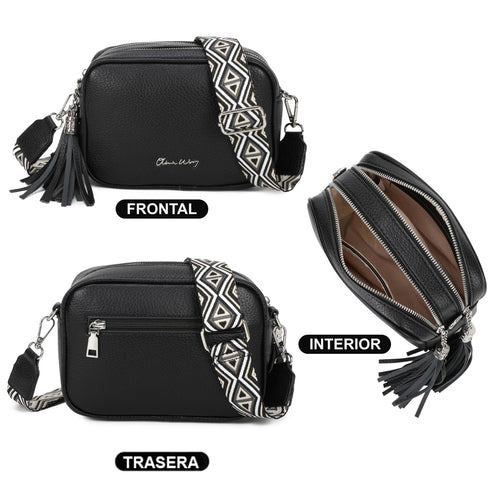 Bolsa de ombro para mulher pequena em couro PU dois compartimentos e duas alças, bolsa a tiracolo em pele sintética presente original para mulher - Preto