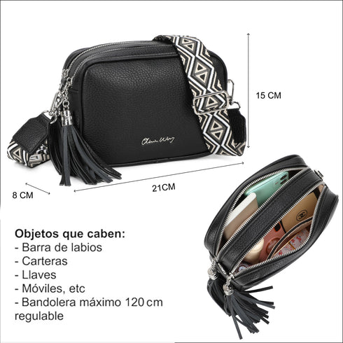 Bolsa de ombro para mulher pequena em couro PU dois compartimentos e duas alças, bolsa a tiracolo em pele sintética presente original para mulher - Preto