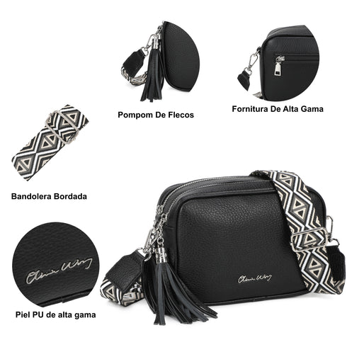 Bolsa de ombro para mulher pequena em couro PU dois compartimentos e duas alças, bolsa a tiracolo em pele sintética presente original para mulher - Preto