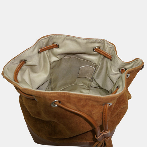 Bandolera mujer piel serraje - bolso saco Giulia (marrón)