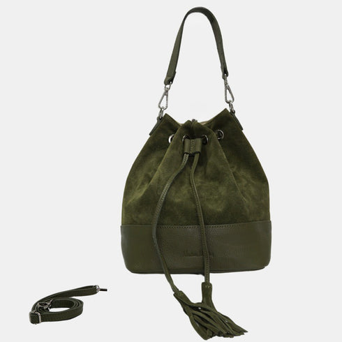 Bandolera mujer piel serraje - bolso saco Giulia (verde)