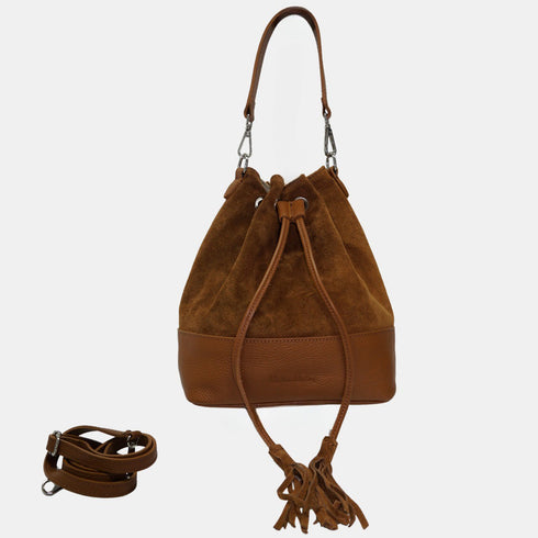 Bandolera mujer piel serraje - bolso saco Giulia (marrón)
