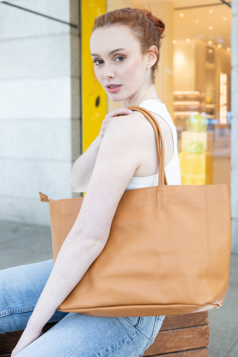 Bolso shopper para mujer de piel para personalizar marrón Luna