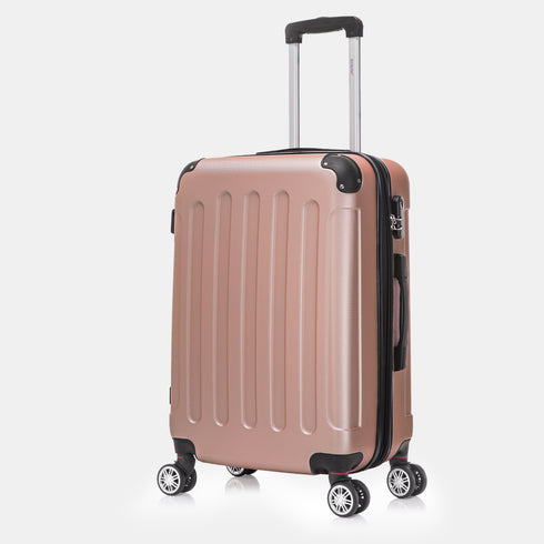 RAYKONG Mala Média ABS 66x43x25cm | 71L | 24 Polegadas | até 23kg semirrígidas - Rosa Dourado