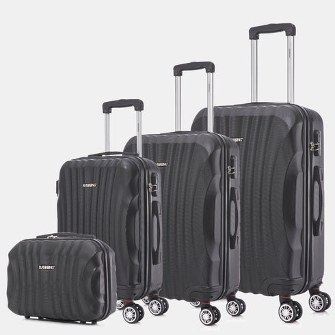 Raykong Conjunto de maletas de viaje de 4 piezas Neceser(29cm)/55cm/68cm/78cm ABS Waves - Negro