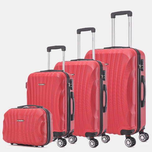 Raykong Conjunto de maletas de viaje de 4 piezas Neceser(29cm)/55cm/68cm/78cm ABS Waves - Rojo