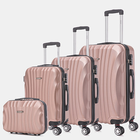 Raykong Conjunto de maletas de viaje de 4 piezas Neceser(29cm)/55cm/68cm/78cm ABS Waves - RosaDorada